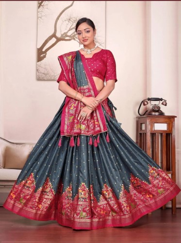 Patola Foil Print Lehenga with Kurta Pajama Couple Outfit